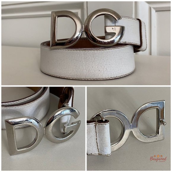 Authentic Dolce&Gabanna White Leather Silver Logo Buckle Belt Size 95/38 - Picture 2 of 12